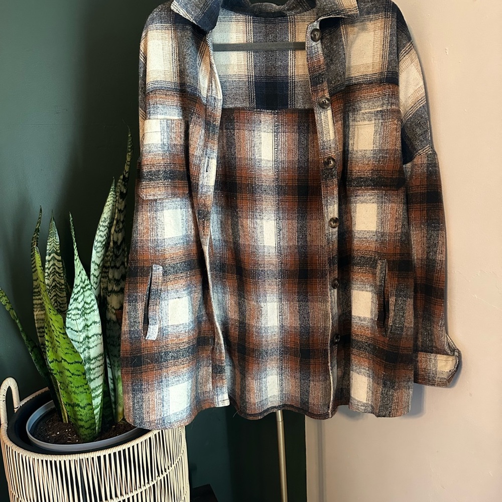 Plaid Button-Up Shacket oversized